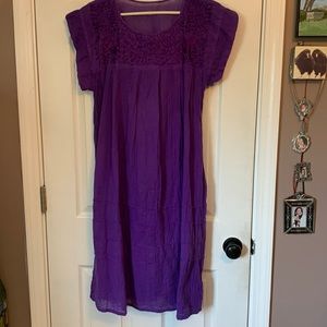 Mexican boho embroidered purple cotton midi dress
